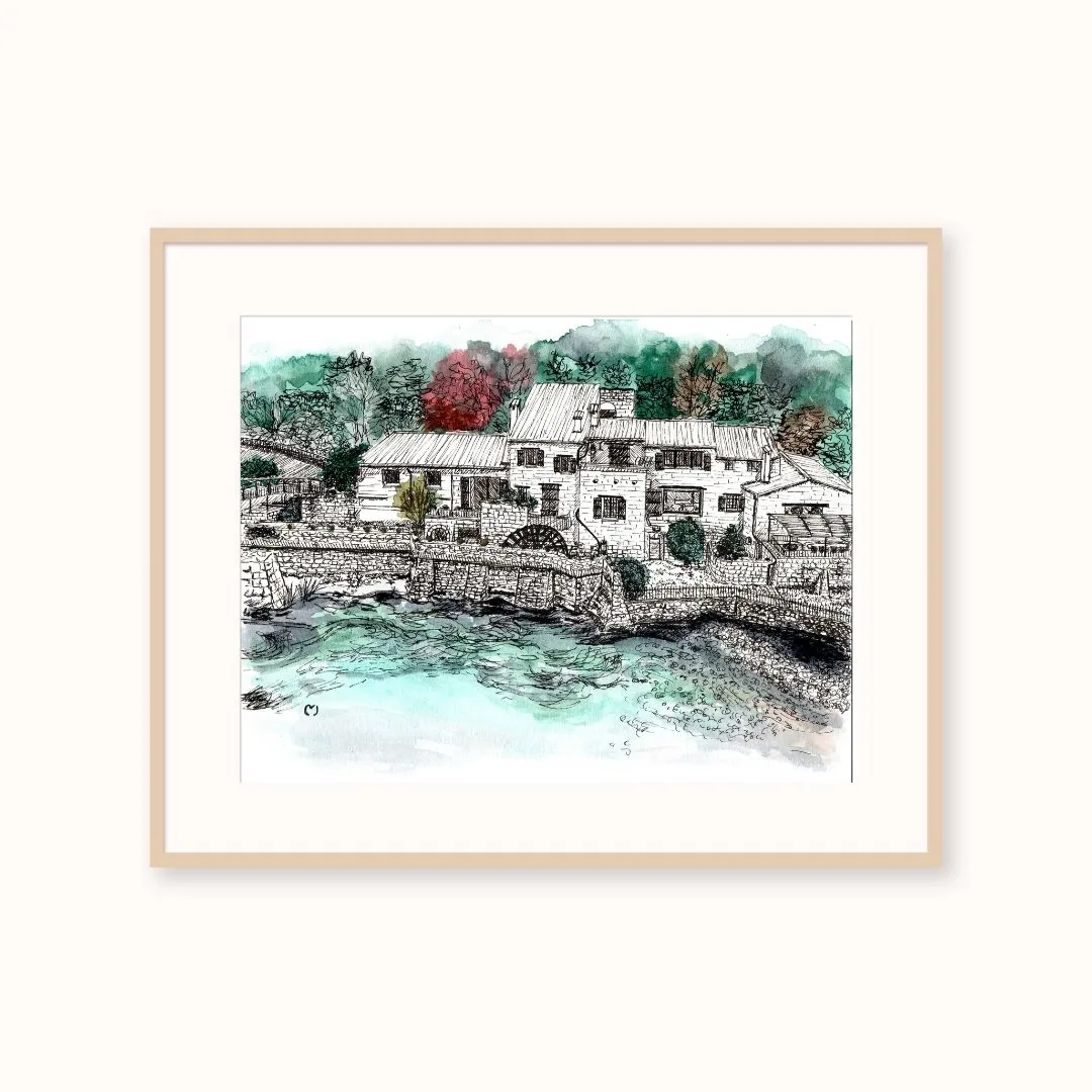 Tableau symbolique sur mesure représentant un moulin de la Côte d'Azur réalisé à partir d'une photo souvenir.